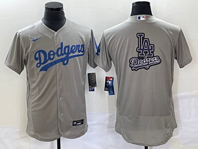 Men's Los Angeles Dodgers Gray Team Big Logo Flex Base Stitched Baseball Jersey